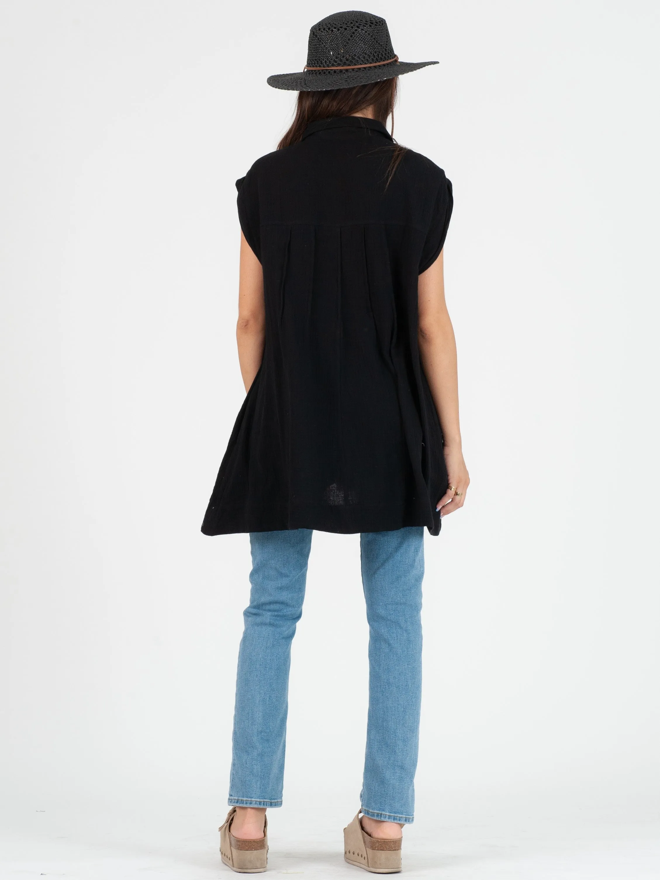 GABRIELA BUTTON DOWN TUNIC-BLACK sold by Lucca Couture product image thumbnail 3