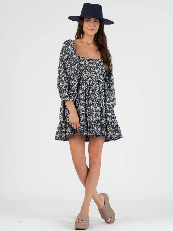 FAITH EYELET MINI DRESS-NAVY sold by Lucca Couture