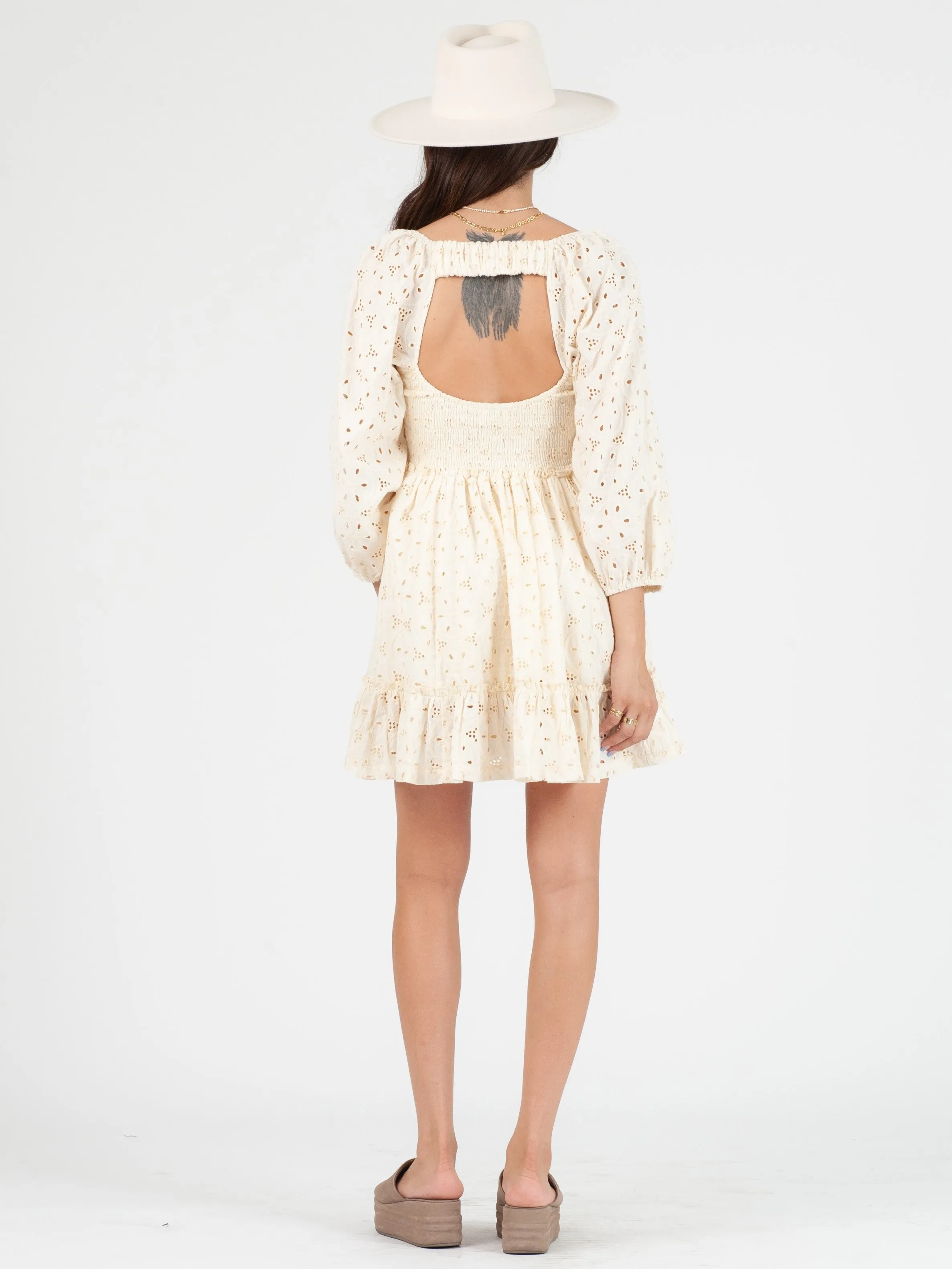 FAITH EYELET MINI DRESS-IVORY sold by Lucca Couture product image thumbnail 3