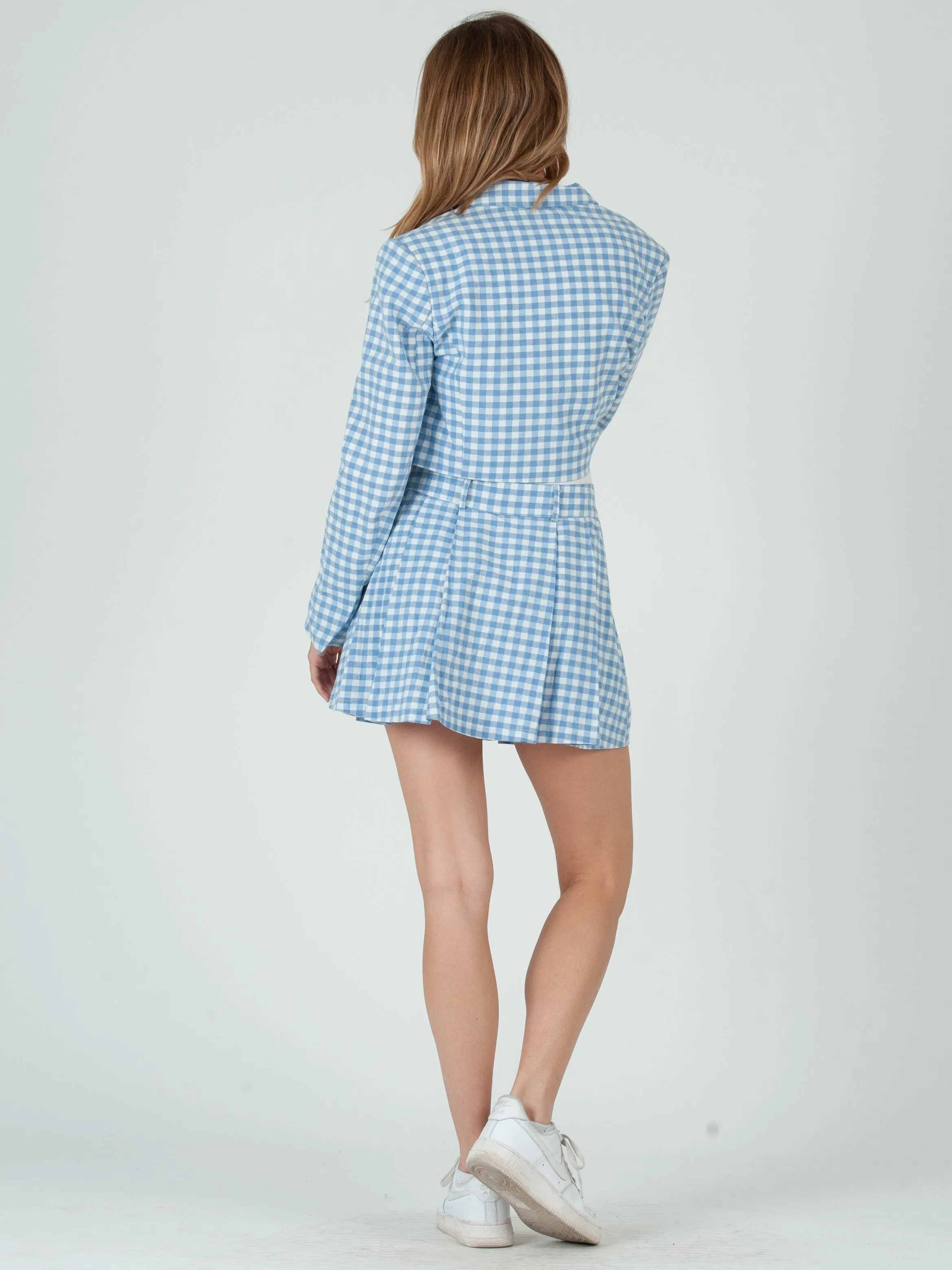 KAILEY BLAZER AND SKIRT SET-SKY GINGHAM sold by Lucca Couture product image thumbnail 3