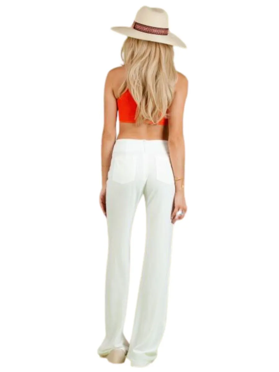 KENNA LACE FRONT FLARE PANTS-WHITE sold by Lucca Couture product image thumbnail 3