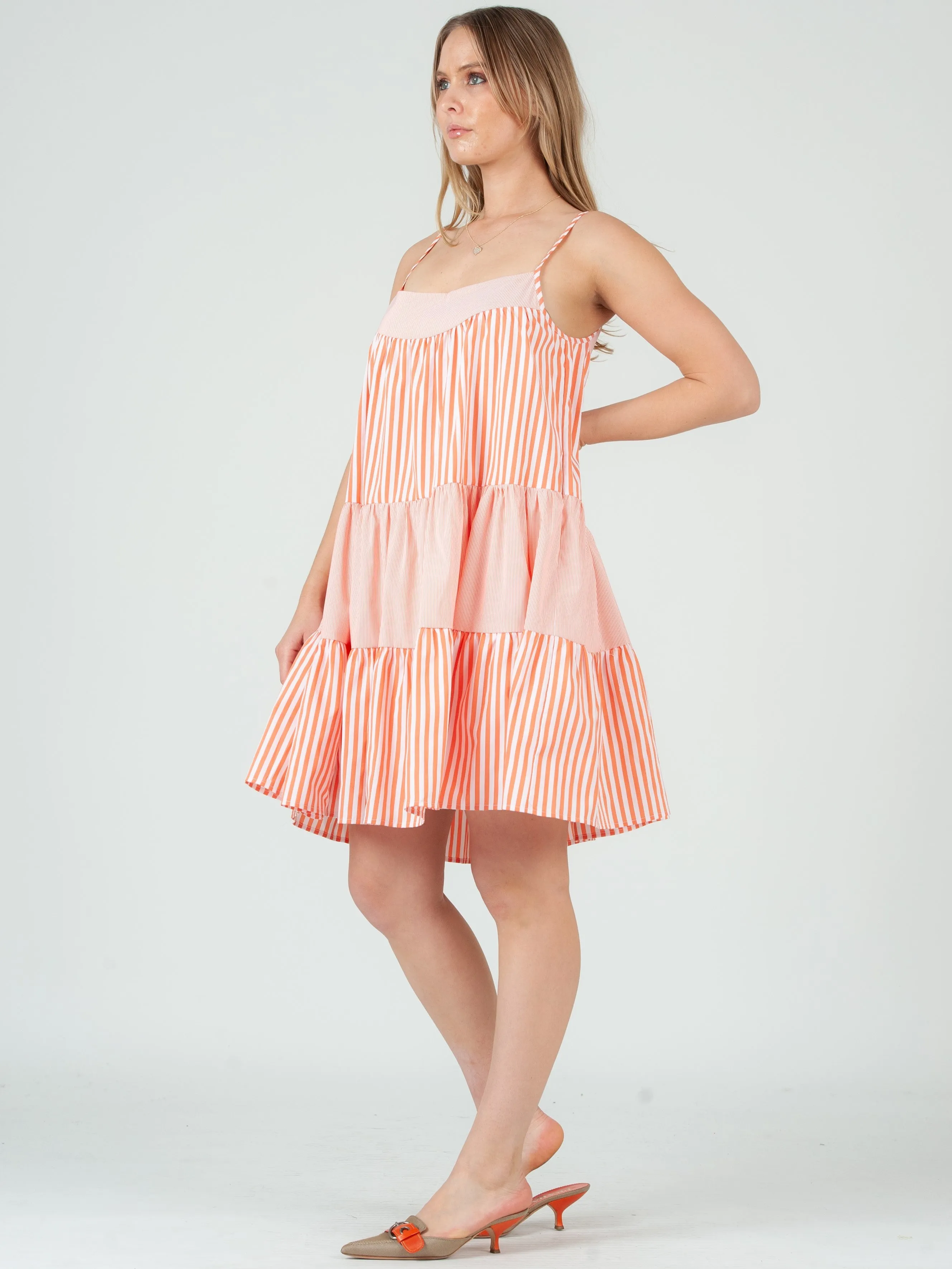 MYLAH MIXED STRIPED DRESS-ORANGE sold by Lucca Couture product image thumbnail 2