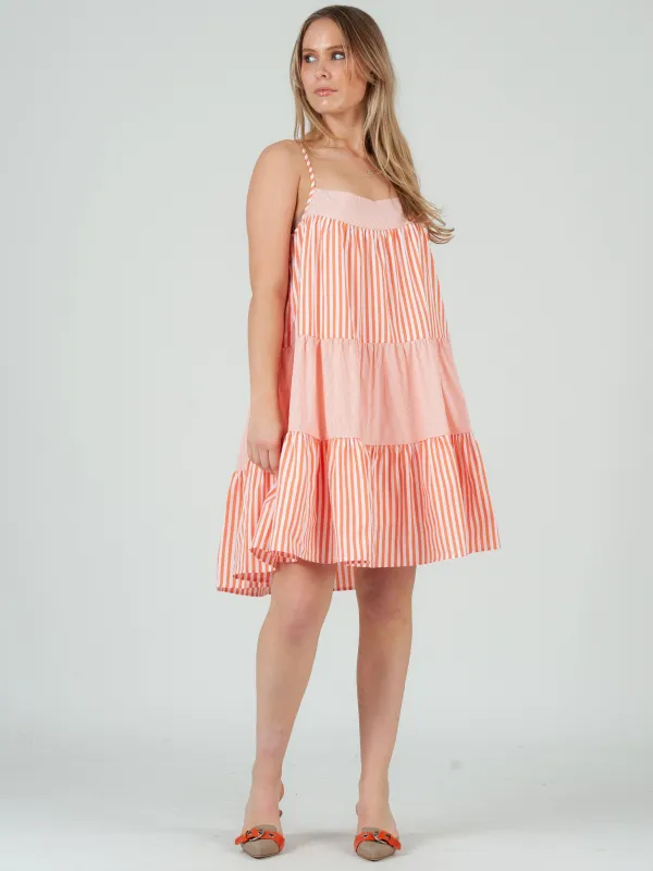 MYLAH MIXED STRIPED DRESS-ORANGE sold by Lucca Couture