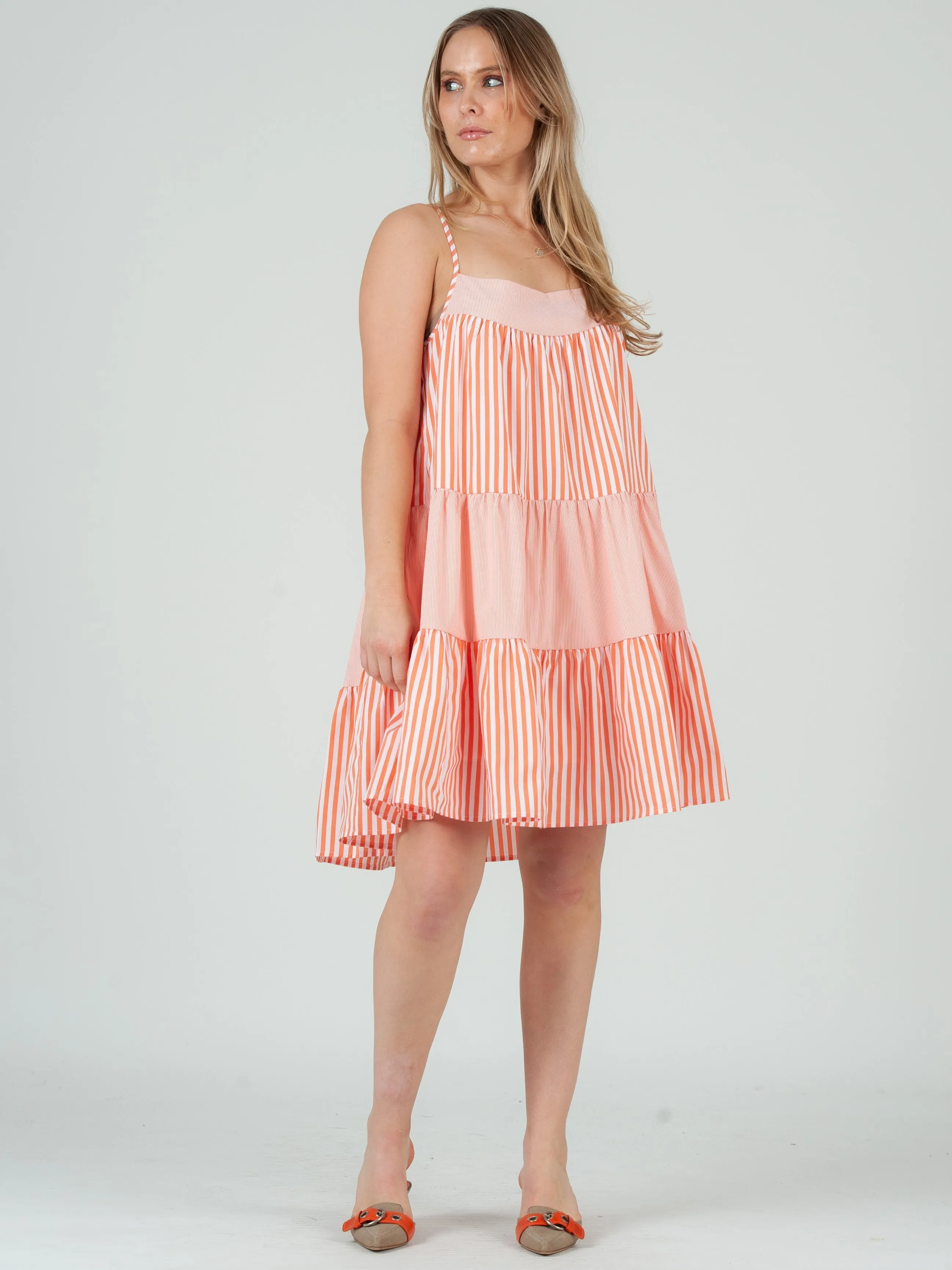 MYLAH MIXED STRIPED DRESS-ORANGE sold by Lucca Couture