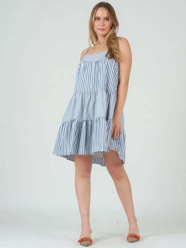 MYLAH MIXED STRIPED DRESS-NAVY sold by Lucca Couture
