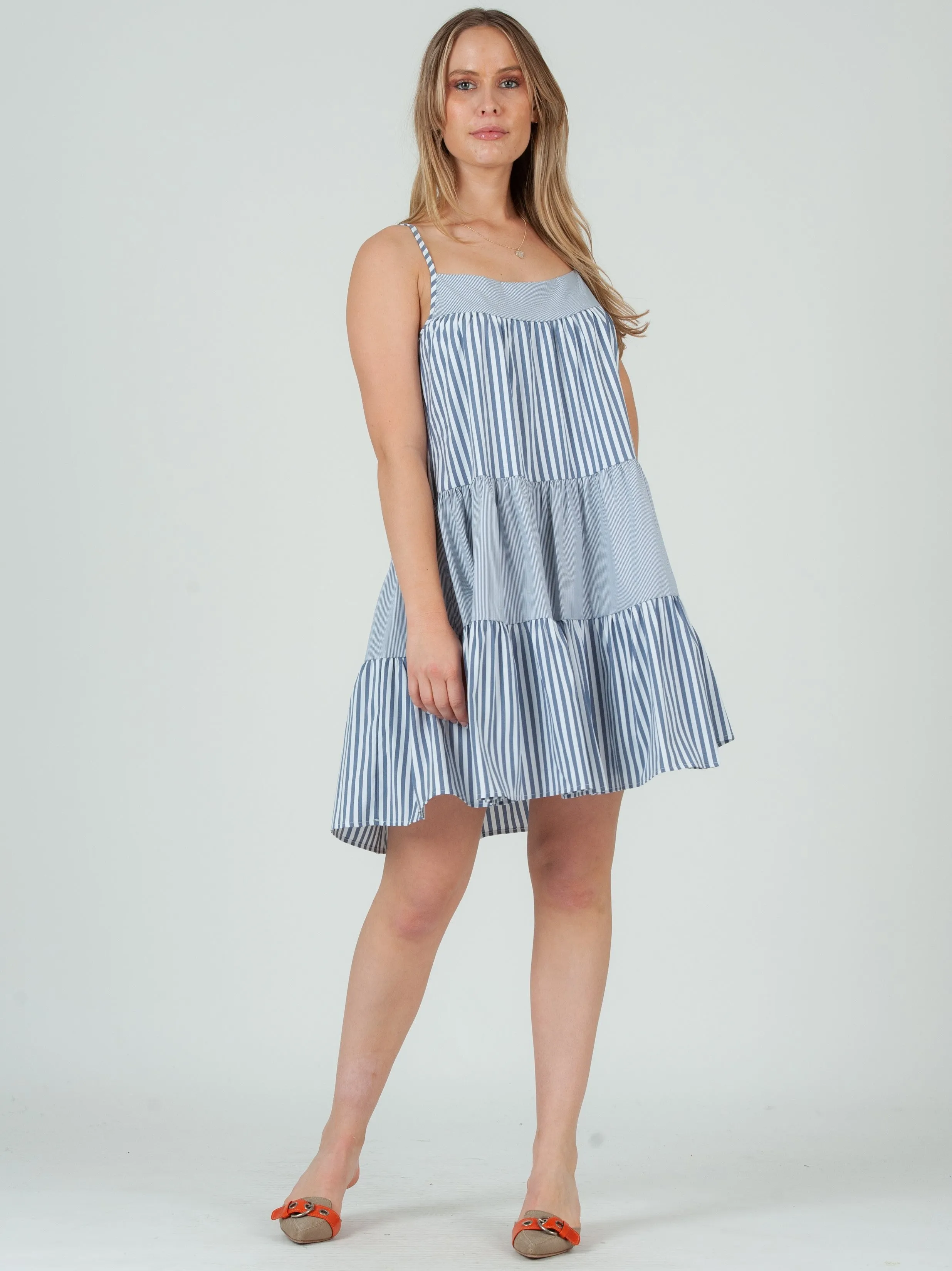 MYLAH MIXED STRIPED DRESS-NAVY sold by Lucca Couture product image thumbnail 4