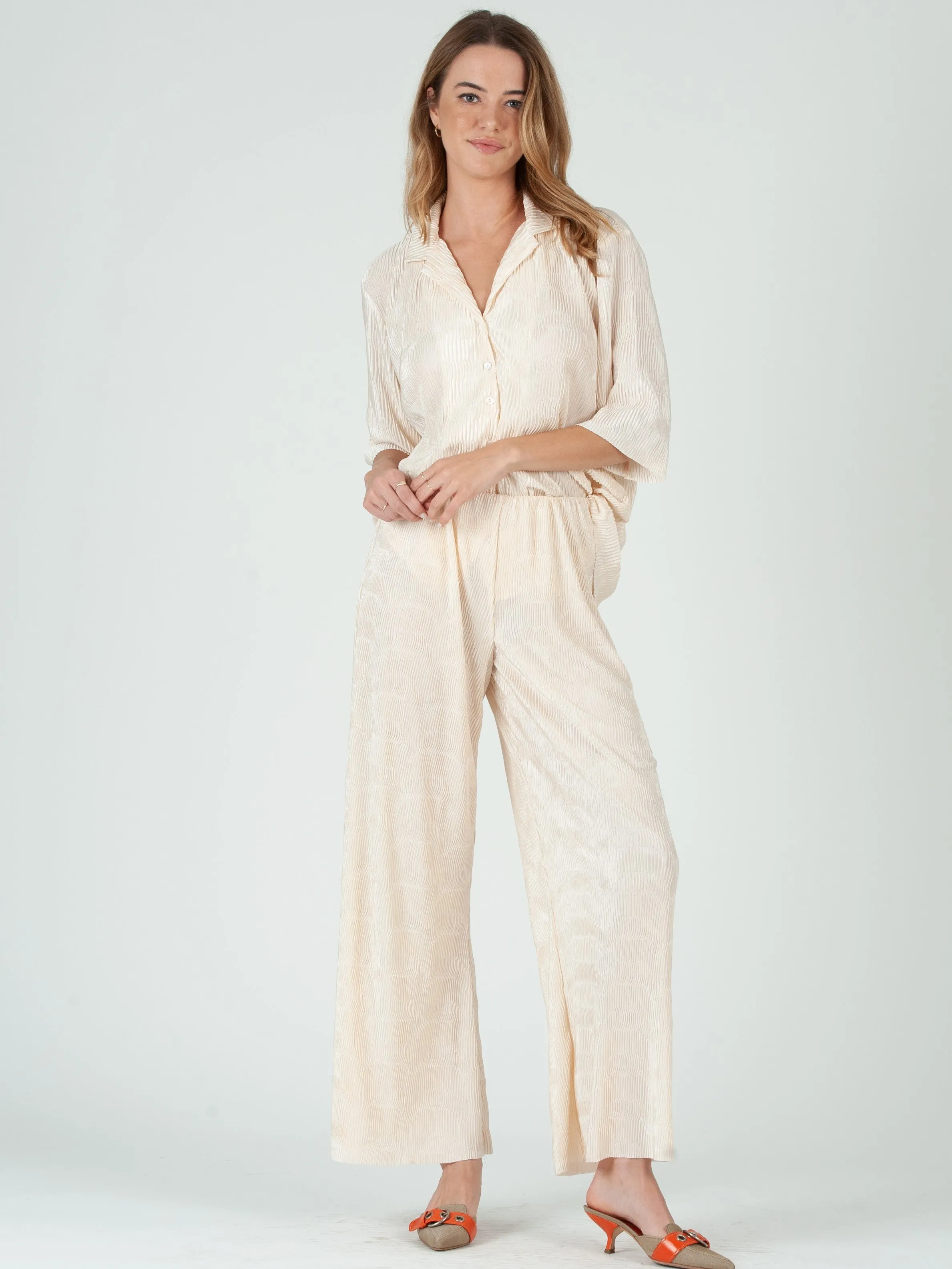 RALEIGH BUTTON DOWN TOP AND PANT SET-CREME sold by Lucca Couture product image thumbnail 5