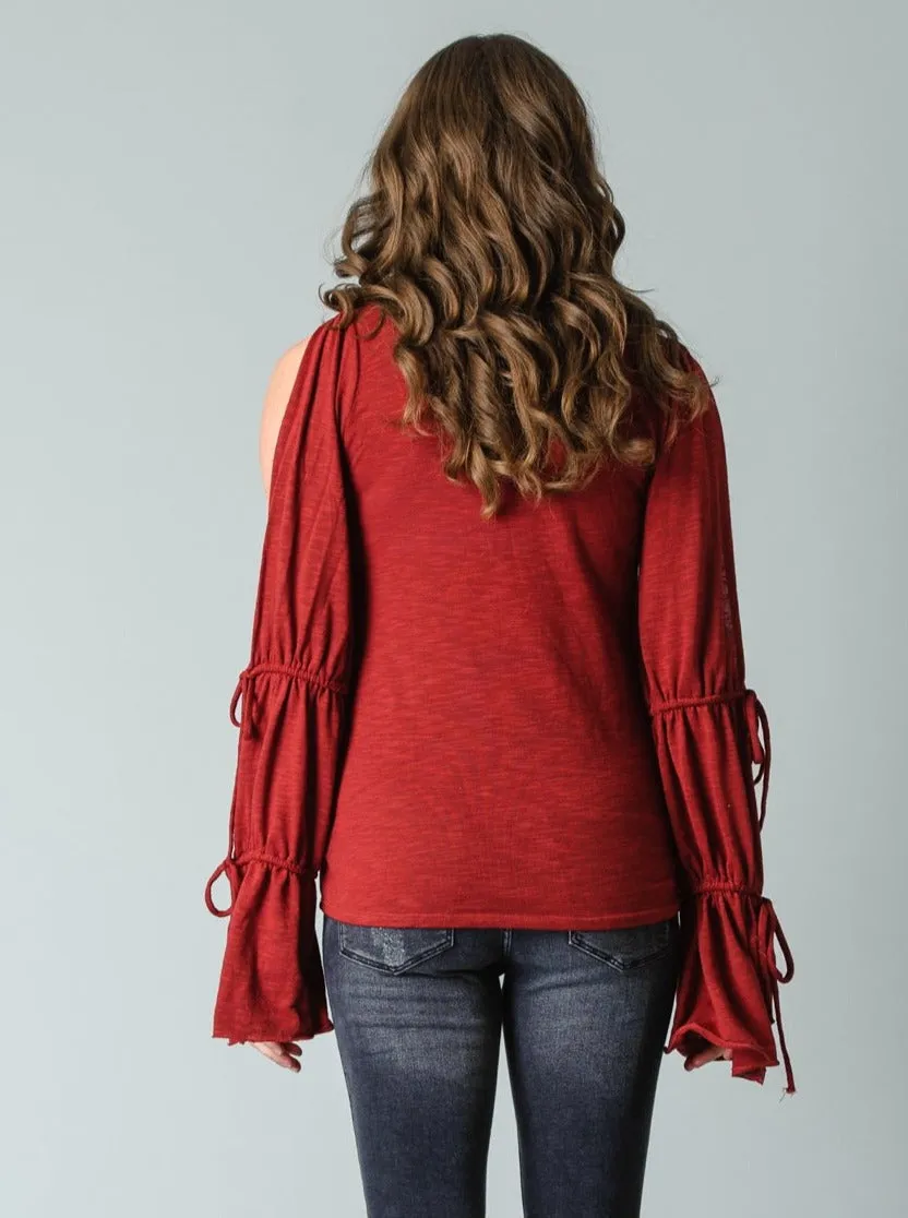 COSETTE COLD SHOULDER TOP-WINE SLUB sold by Lucca Couture product image thumbnail 2
