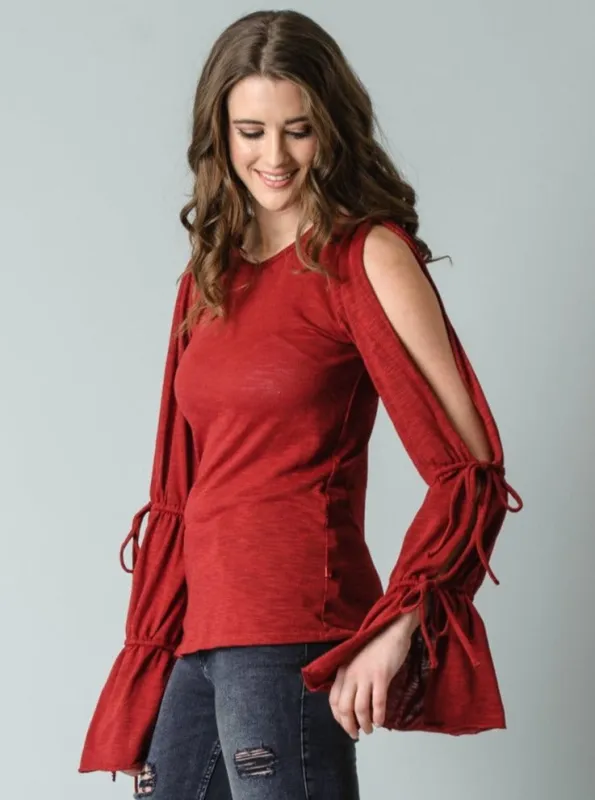 COSETTE COLD SHOULDER TOP-WINE SLUB sold by Lucca Couture