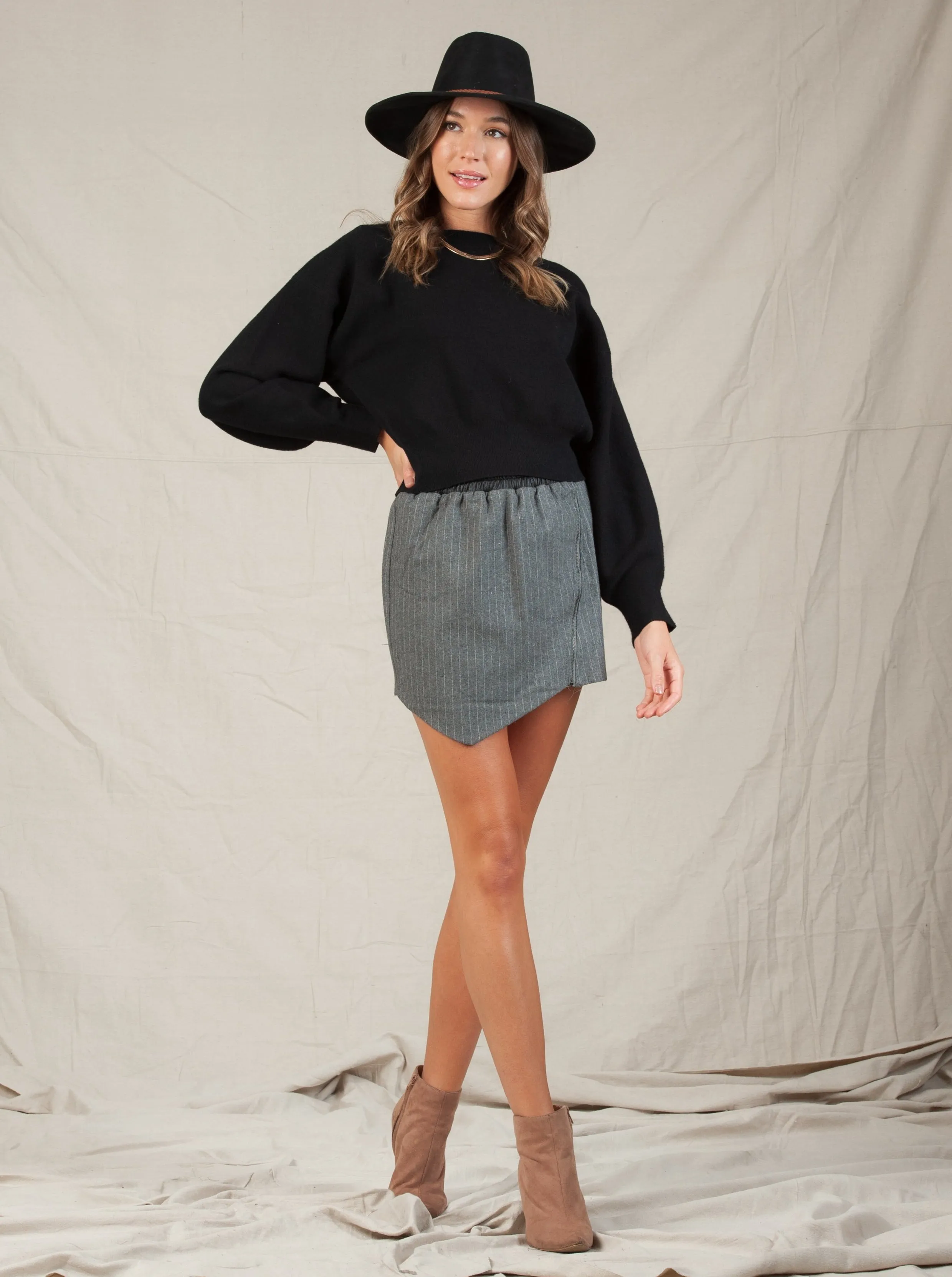 EMBER PIN STRIPE SKIRT-GREY sold by Lucca Couture product image thumbnail 2