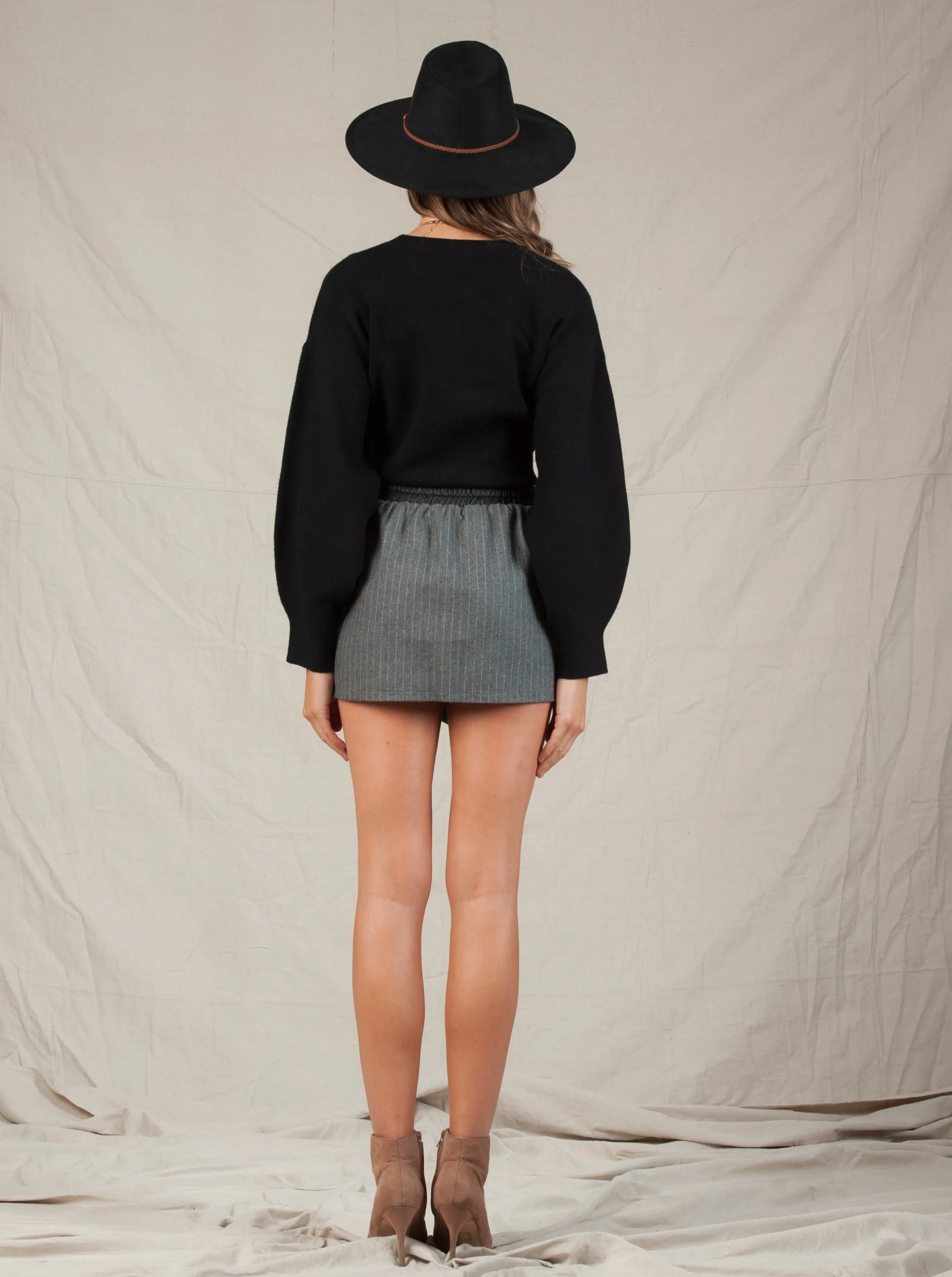 EMBER PIN STRIPE SKIRT-GREY sold by Lucca Couture product image thumbnail 4