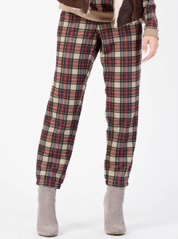QUILTED JOGGER PANT-TAN RED PLAID sold by Lucca Couture