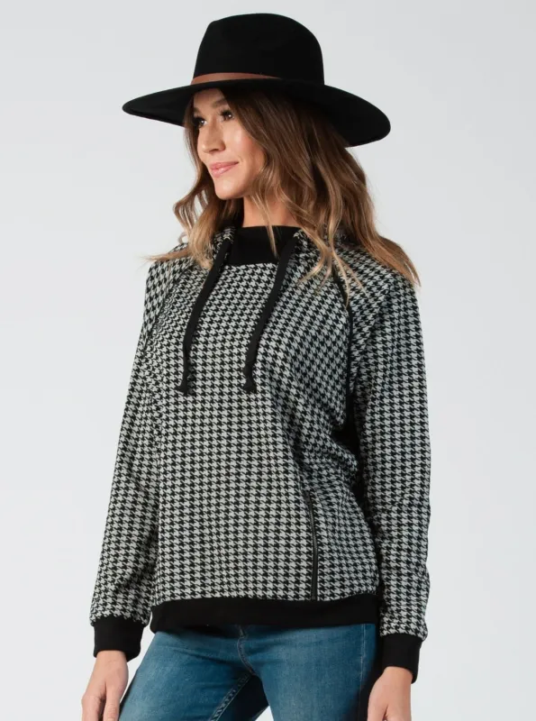 LIGHTWEIGHT HOUNDSTOOTH HOODIE-BW sold by Lucca Couture