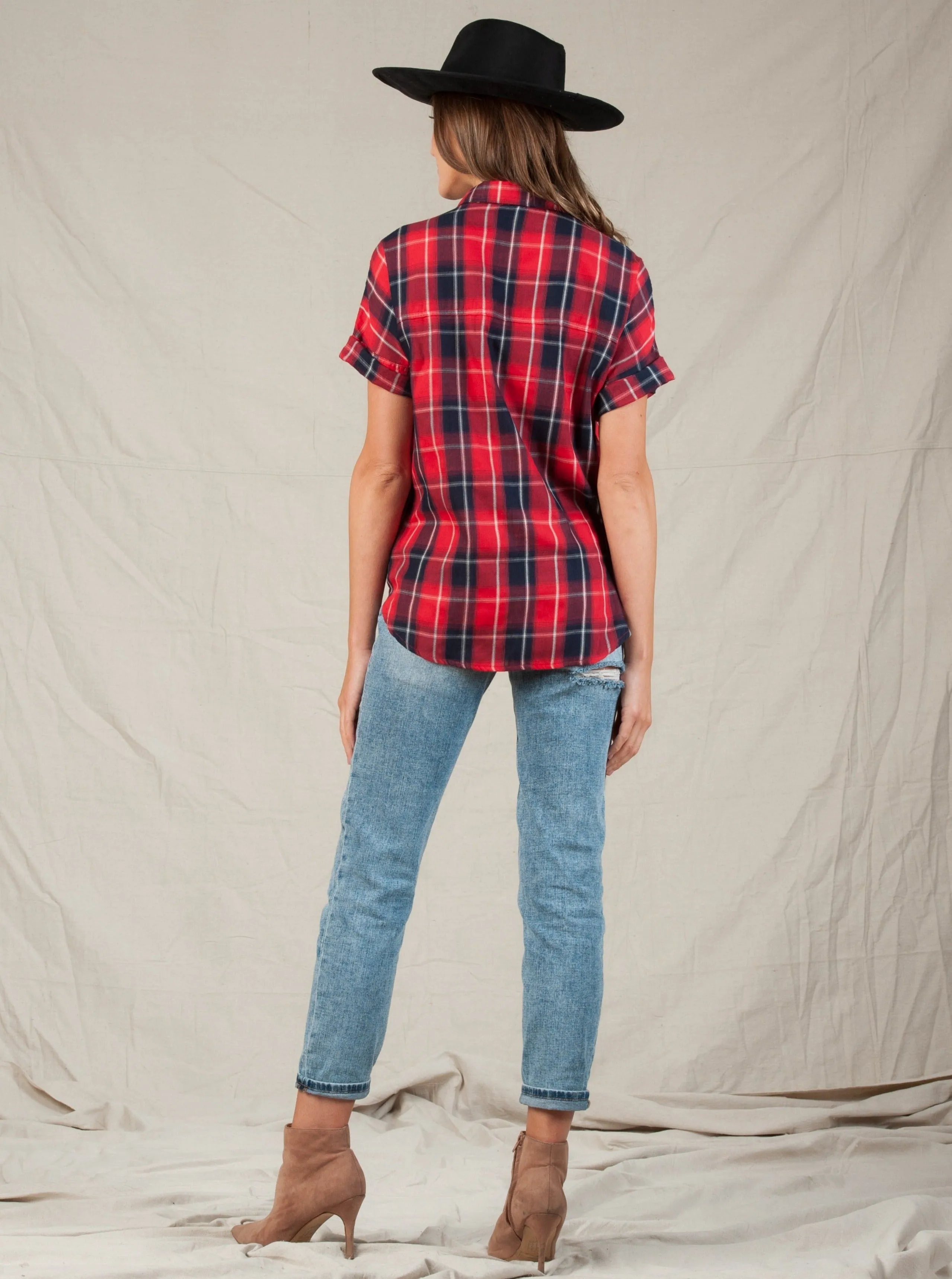 BILLY BUTTON DOWN TOP-RED PLAID sold by Lucca Couture product image thumbnail 3