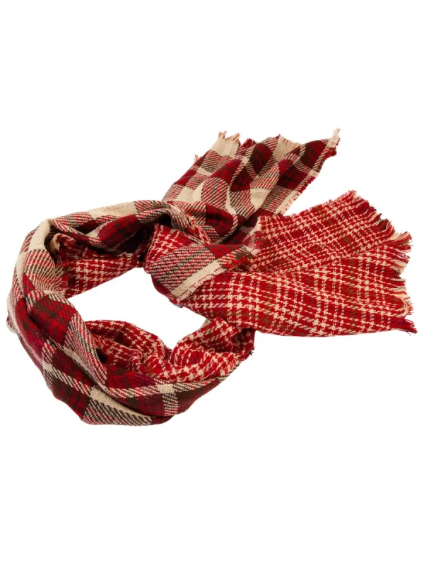 GUNBARREL PLAID SIDE FRINGE SCARF-RED PLAID sold by Lucca Couture