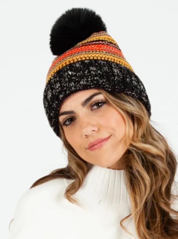SHASTA MULTICOLORED STRIPED BEANIE-BLACK sold by Lucca Couture