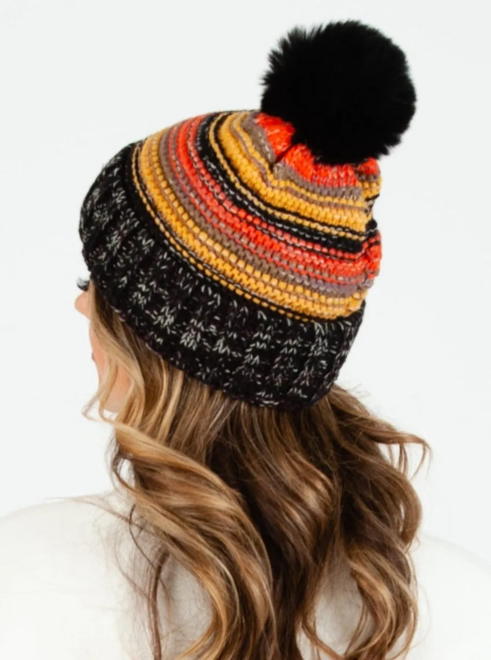 SHASTA MULTICOLORED STRIPED BEANIE-BLACK sold by Lucca Couture product image thumbnail 3