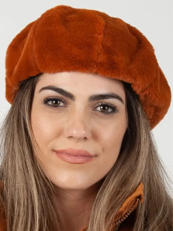 SEZANNE FAUX MINK BERET-TOBACCO sold by Lucca Couture