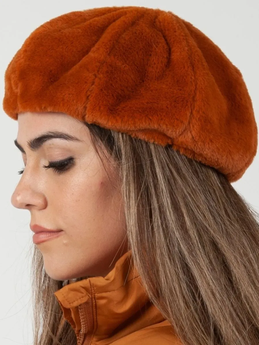SEZANNE FAUX MINK BERET-TOBACCO sold by Lucca Couture product image thumbnail 2