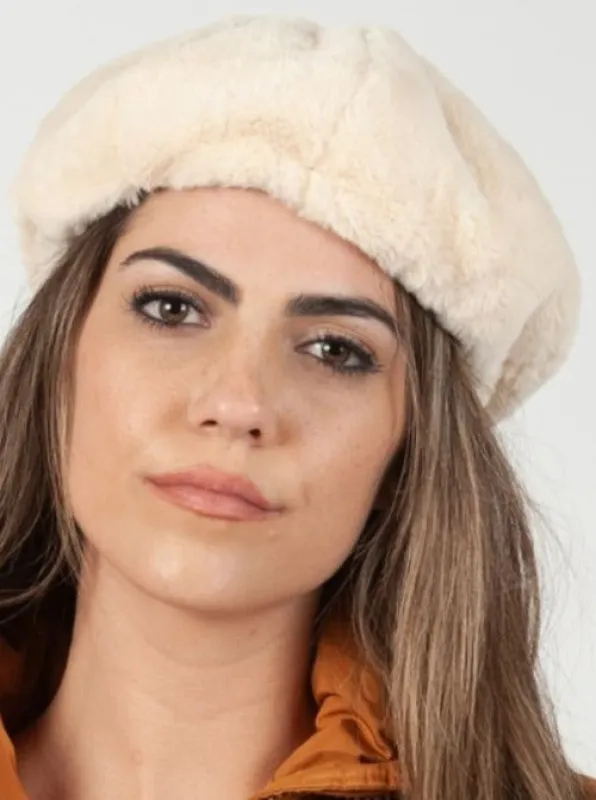 SEZANNE FAUX MINK BERET-IVORY sold by Lucca Couture