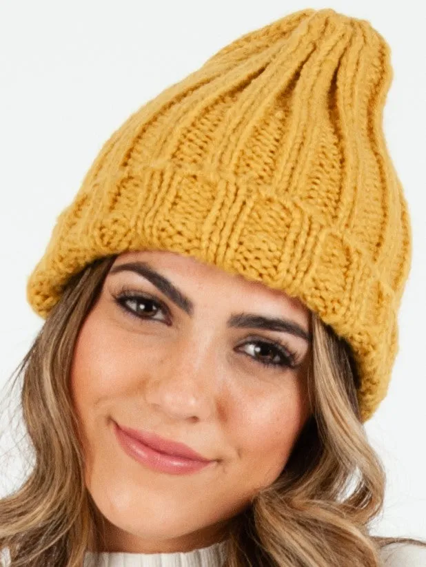 MASSIF THICK RIBBED BEANIE-MUSTARD sold by Lucca Couture