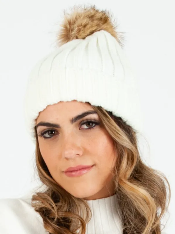 LINCOLN FUR POM BEANIE-WHITE sold by Lucca Couture