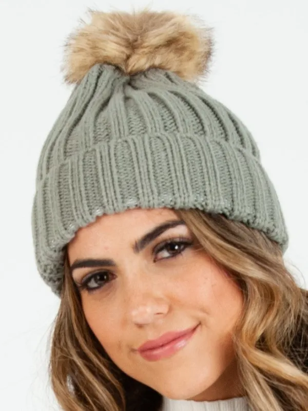 LINCOLN FUR POM BEANIE-GRAY sold by Lucca Couture