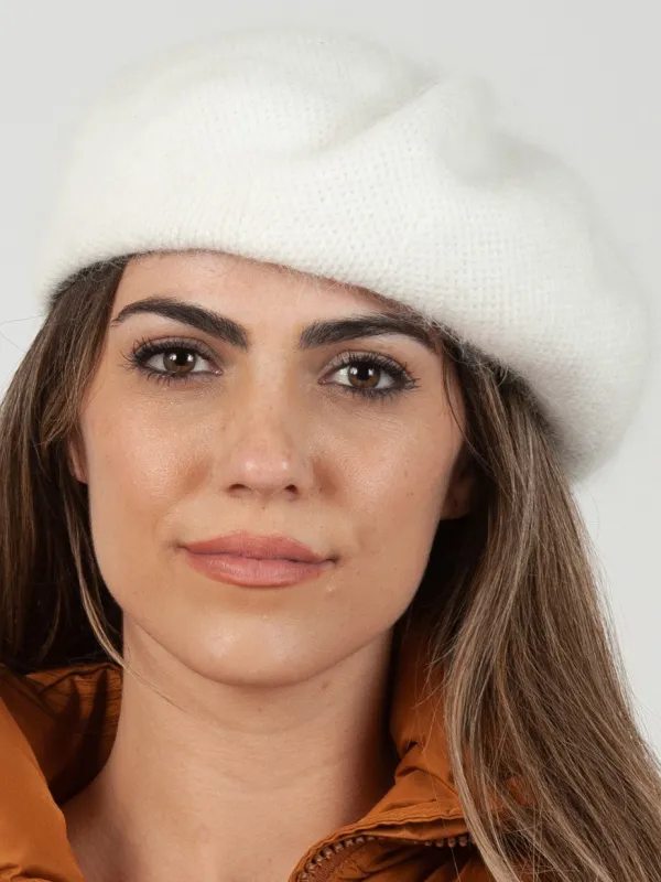 KAI FUZZY FUR BERET-WHITE sold by Lucca Couture