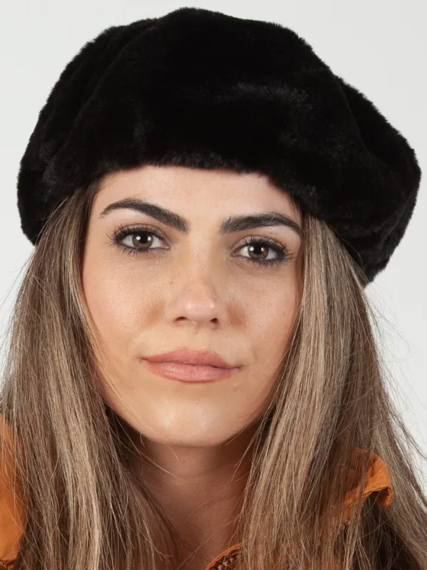 SEZANNE FAUX MINK BERET-BLACK sold by Lucca Couture
