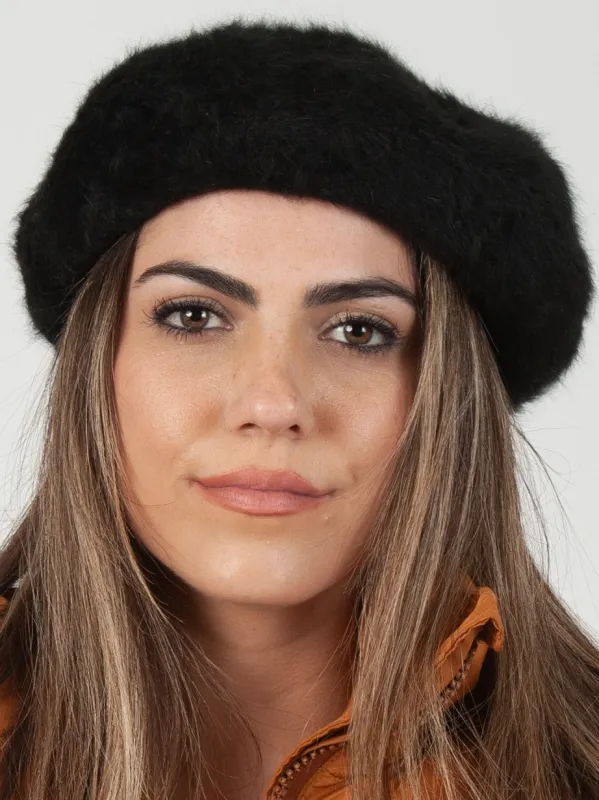 FARREL FAUX FUR BERET-BLACK sold by Lucca Couture