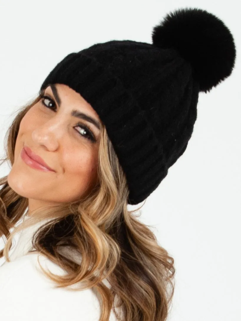 CAMEROON POM POM BEANIE-BLACK sold by Lucca Couture