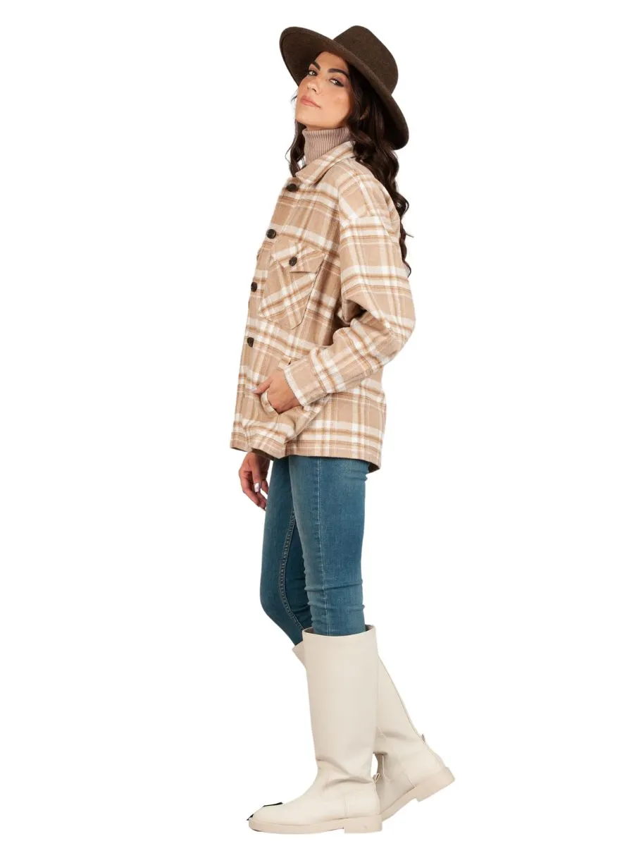 HAINES FLANNEL SHACKET-BEIGE PLAID sold by Lucca Couture product image thumbnail 3