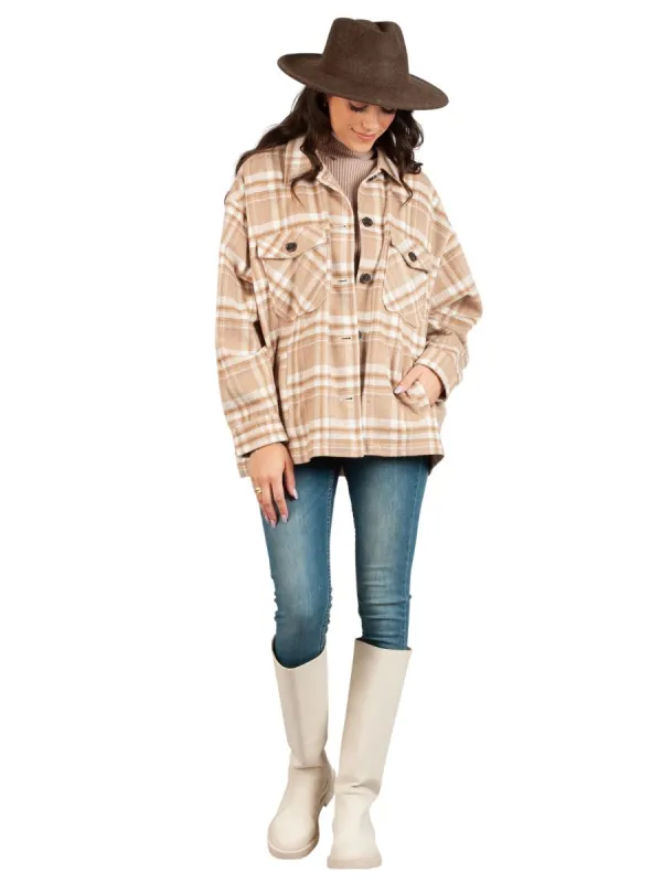 HAINES FLANNEL SHACKET-BEIGE PLAID sold by Lucca Couture
