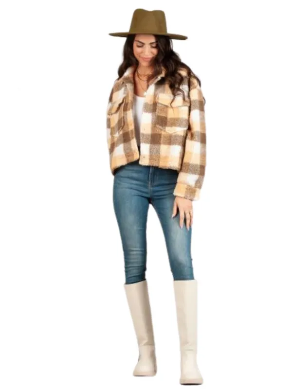 DAKOTA CROPPED SHERPA JACKET-WOODSY PLAID sold by Lucca Couture