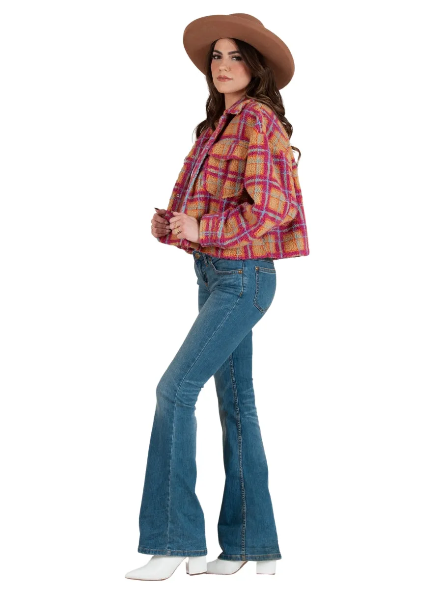 DAKOTA CROPPED SHERPA JACKET-FUSCHIA/BEIGE sold by Lucca Couture product image thumbnail 3