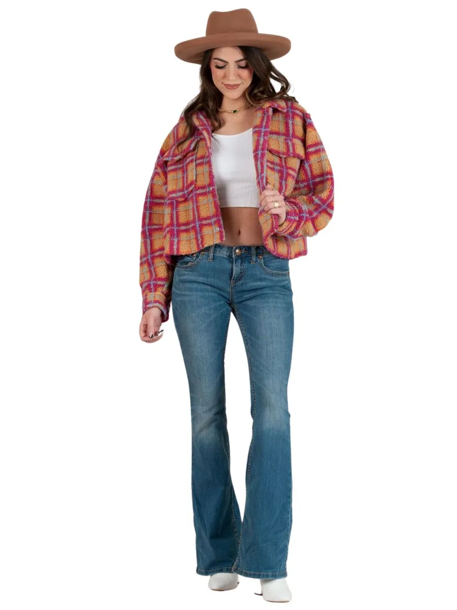 DAKOTA CROPPED SHERPA JACKET-FUSCHIA/BEIGE sold by Lucca Couture