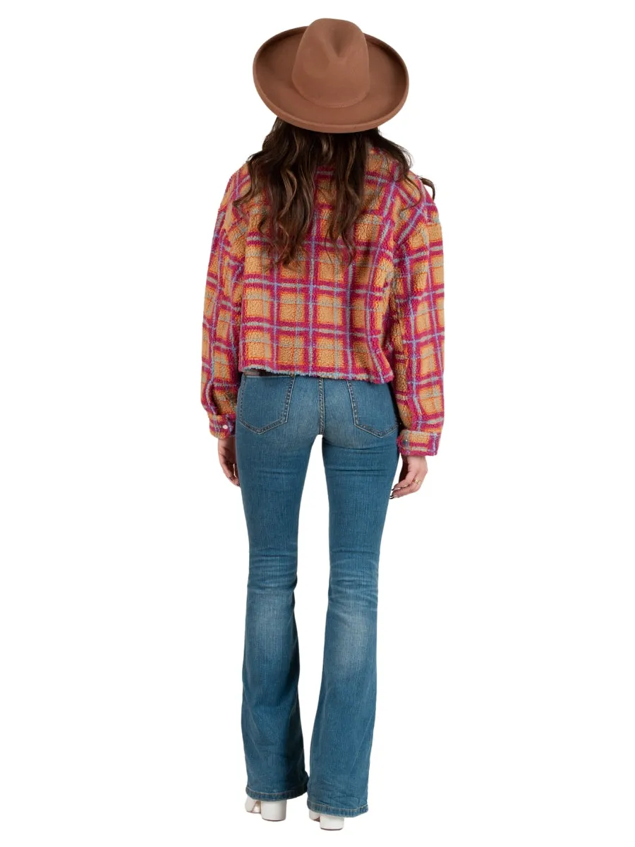 DAKOTA CROPPED SHERPA JACKET-FUSCHIA/BEIGE sold by Lucca Couture product image thumbnail 4