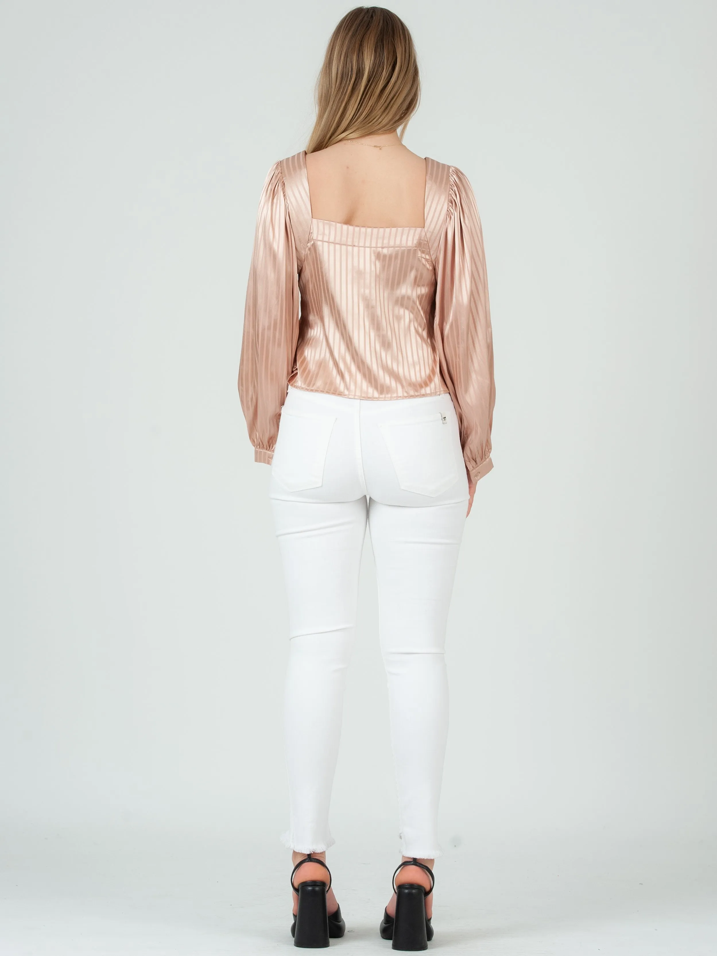 CASSIDY SATIN STRIPED TOP-CHAMPAGNE sold by Lucca Couture product image thumbnail 3
