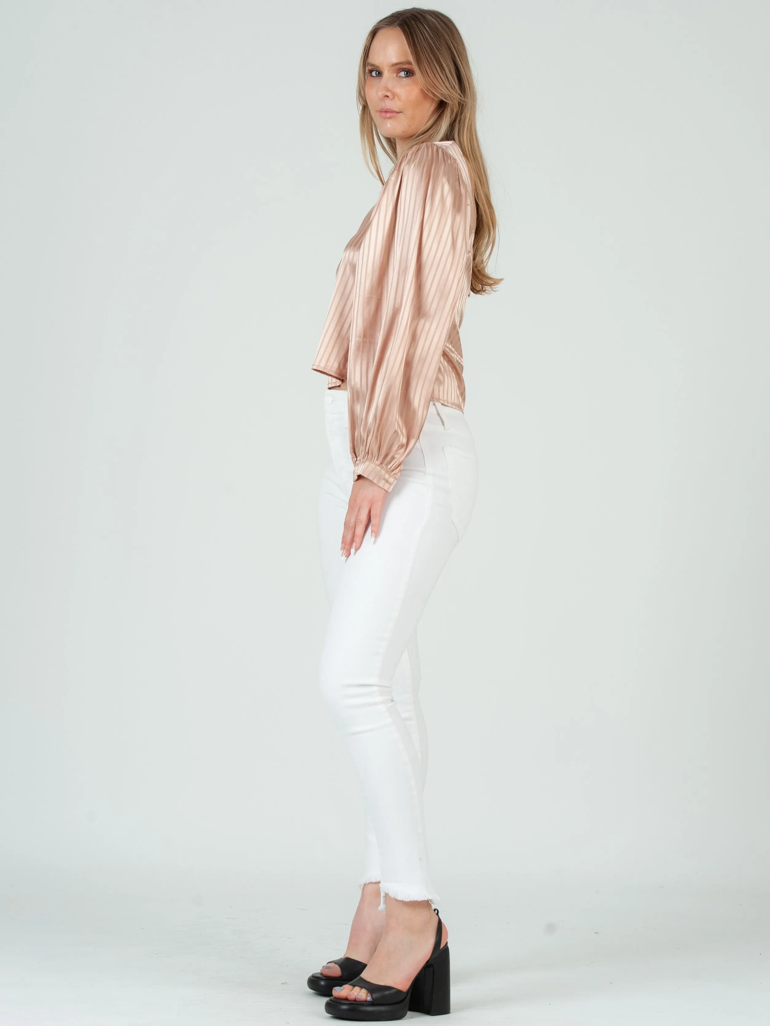 CASSIDY SATIN STRIPED TOP-CHAMPAGNE sold by Lucca Couture product image thumbnail 2
