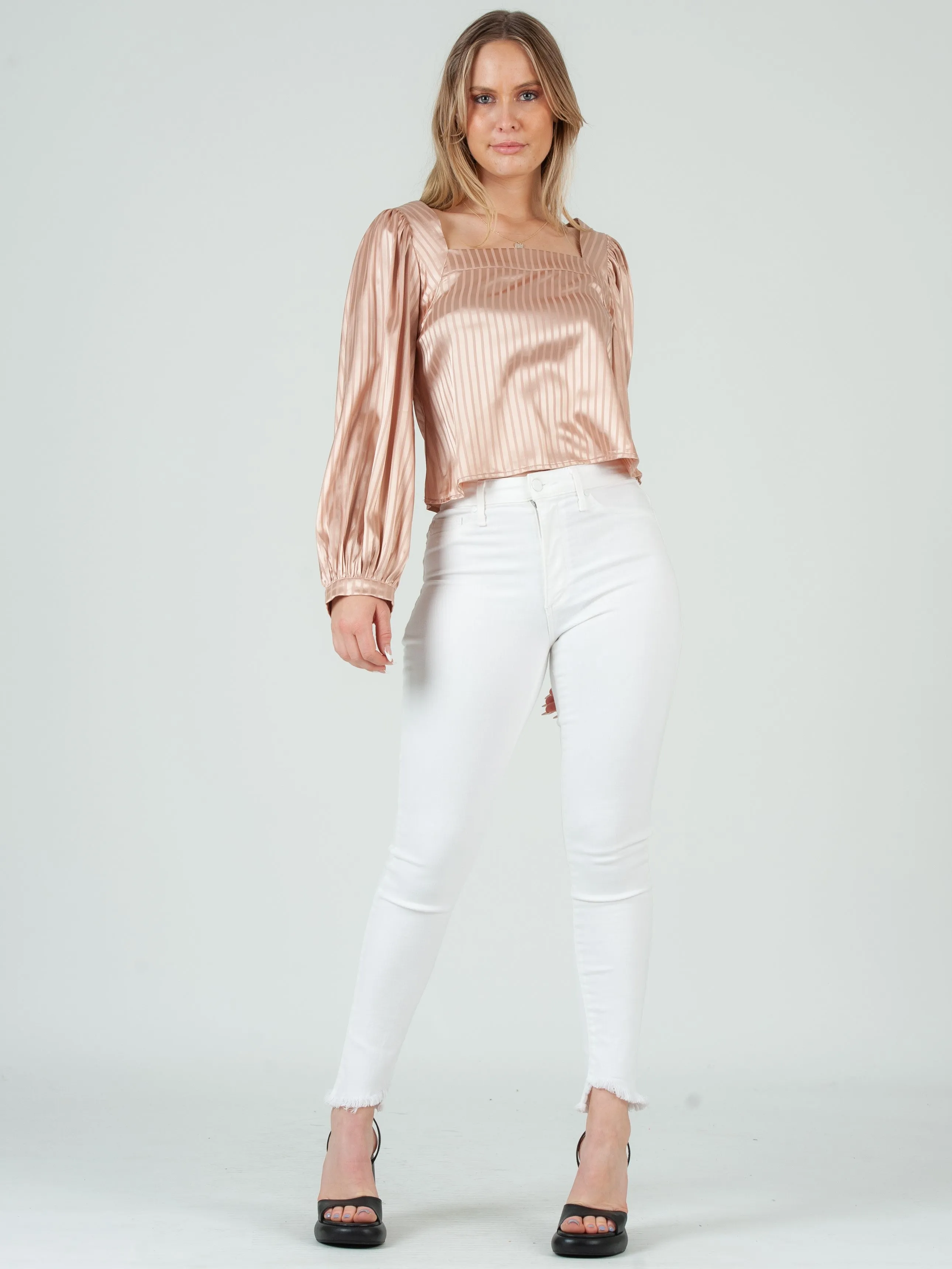CASSIDY SATIN STRIPED TOP-CHAMPAGNE sold by Lucca Couture product image thumbnail 5