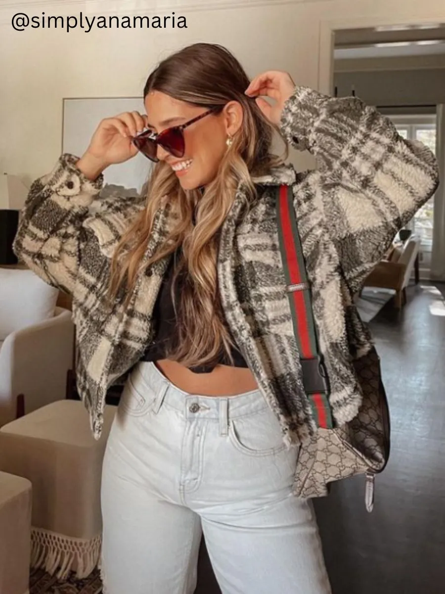 DAKOTA CROPPED SHERPA JACKET-FOLSOM PLAID sold by Lucca Couture product image thumbnail 2