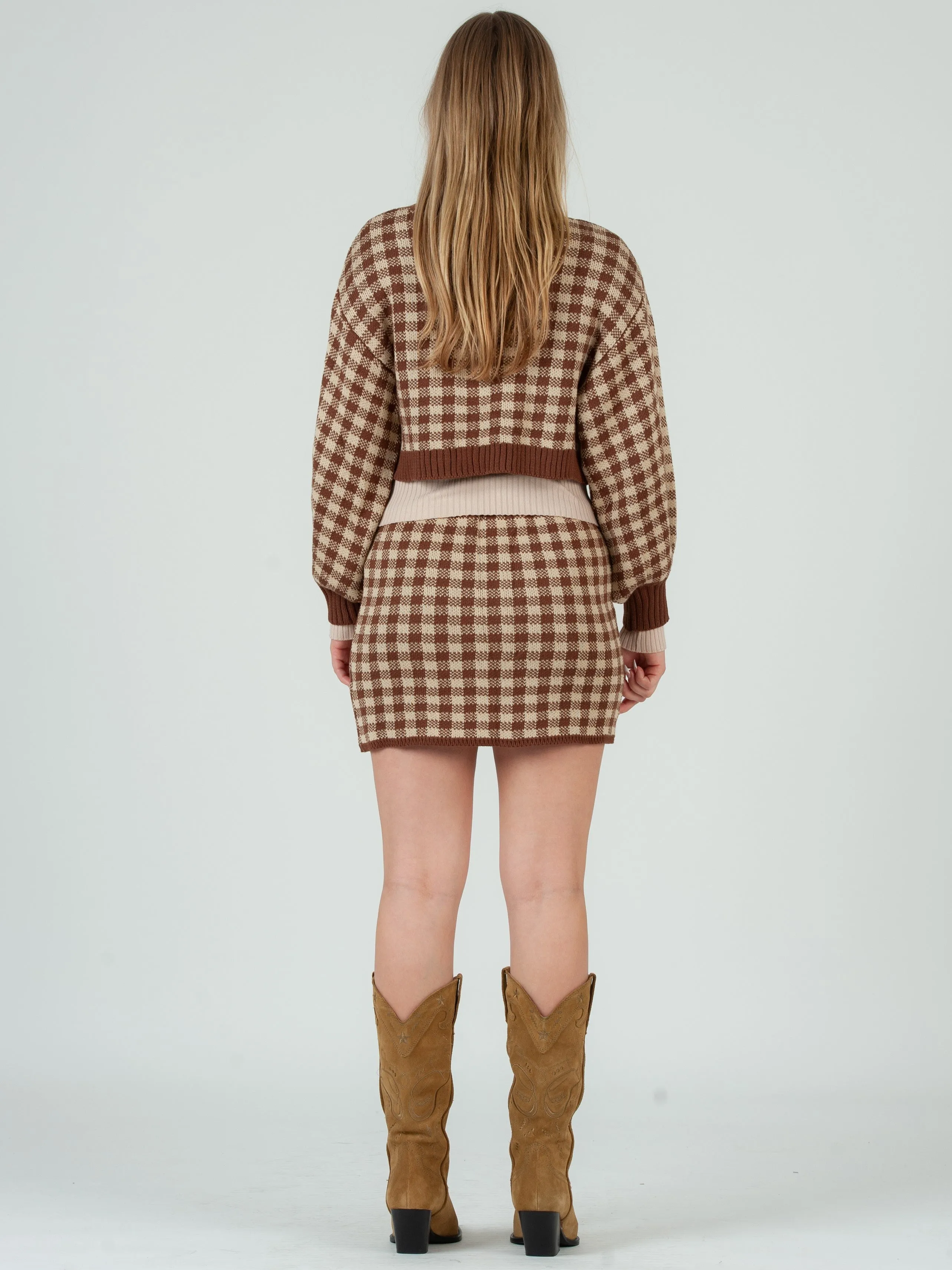 Women’s Mini Checkered Sweater Knit Cardigan & Skirt Set sold by Lucca Couture product image thumbnail 5