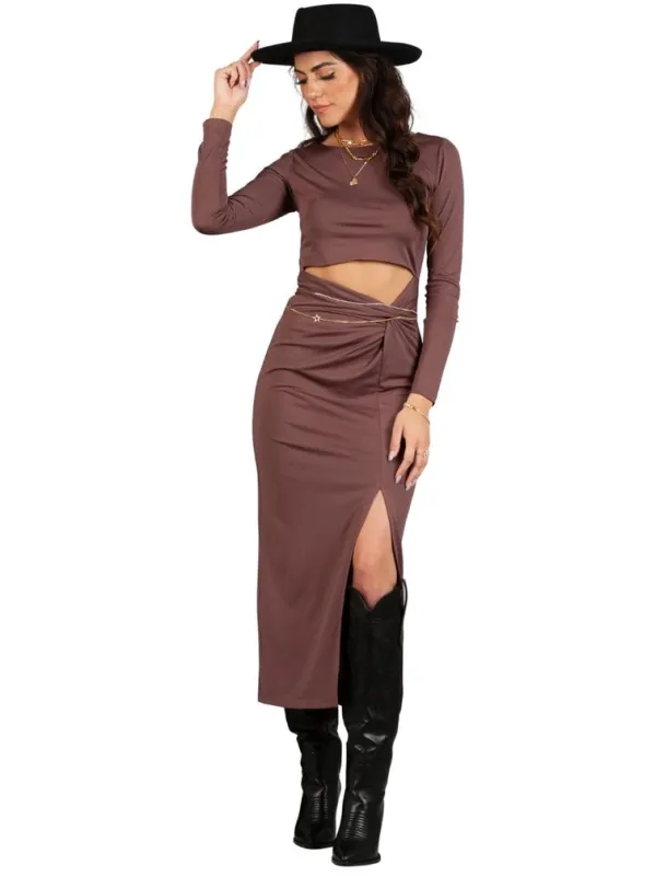 ARIA OPEN MIDRIFF DRESS-MAUVE made by Lucca Couture