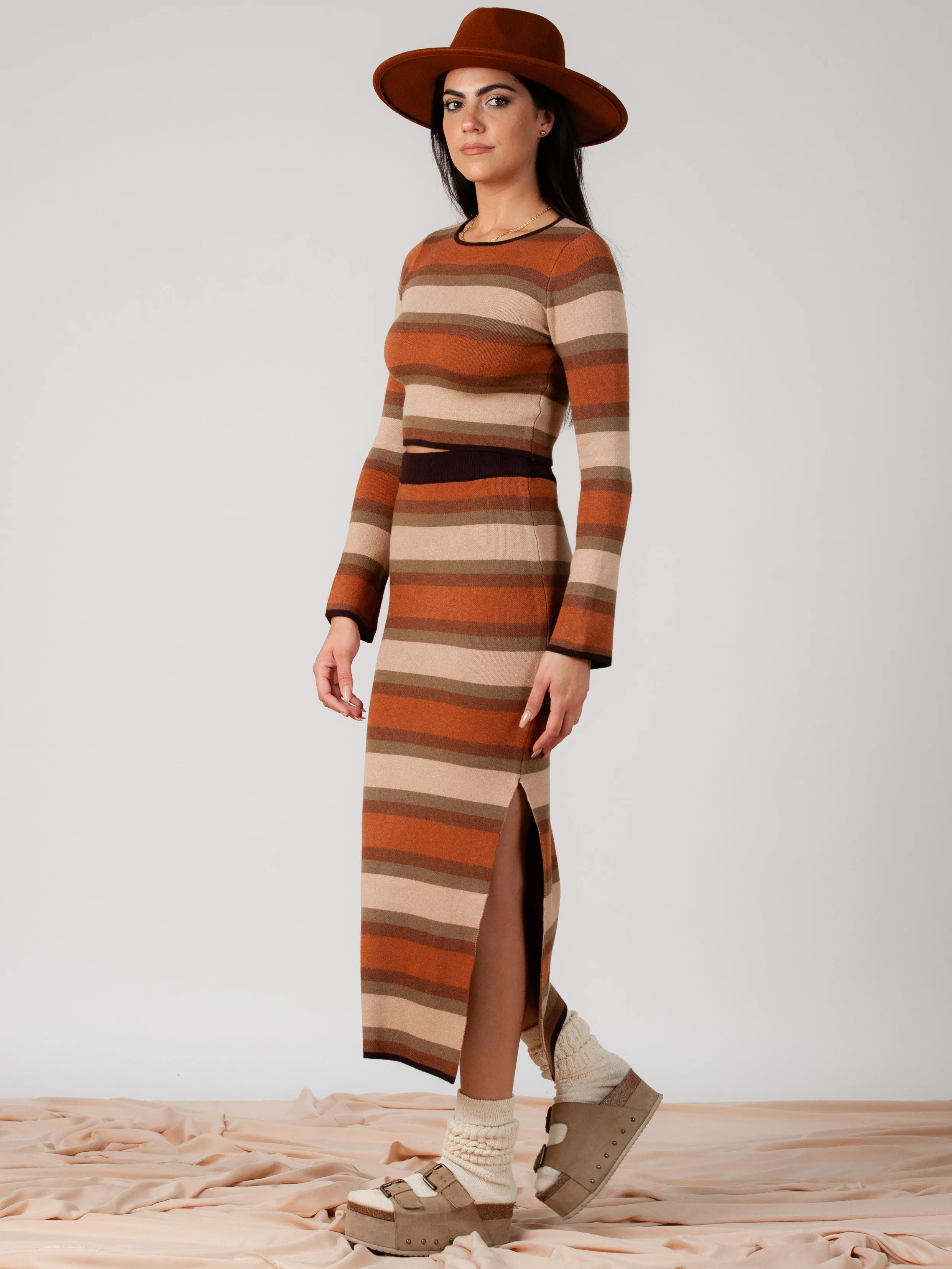 Women’s Knit Striped Top & Midi Skirt Set sold by Lucca Couture product image thumbnail 3