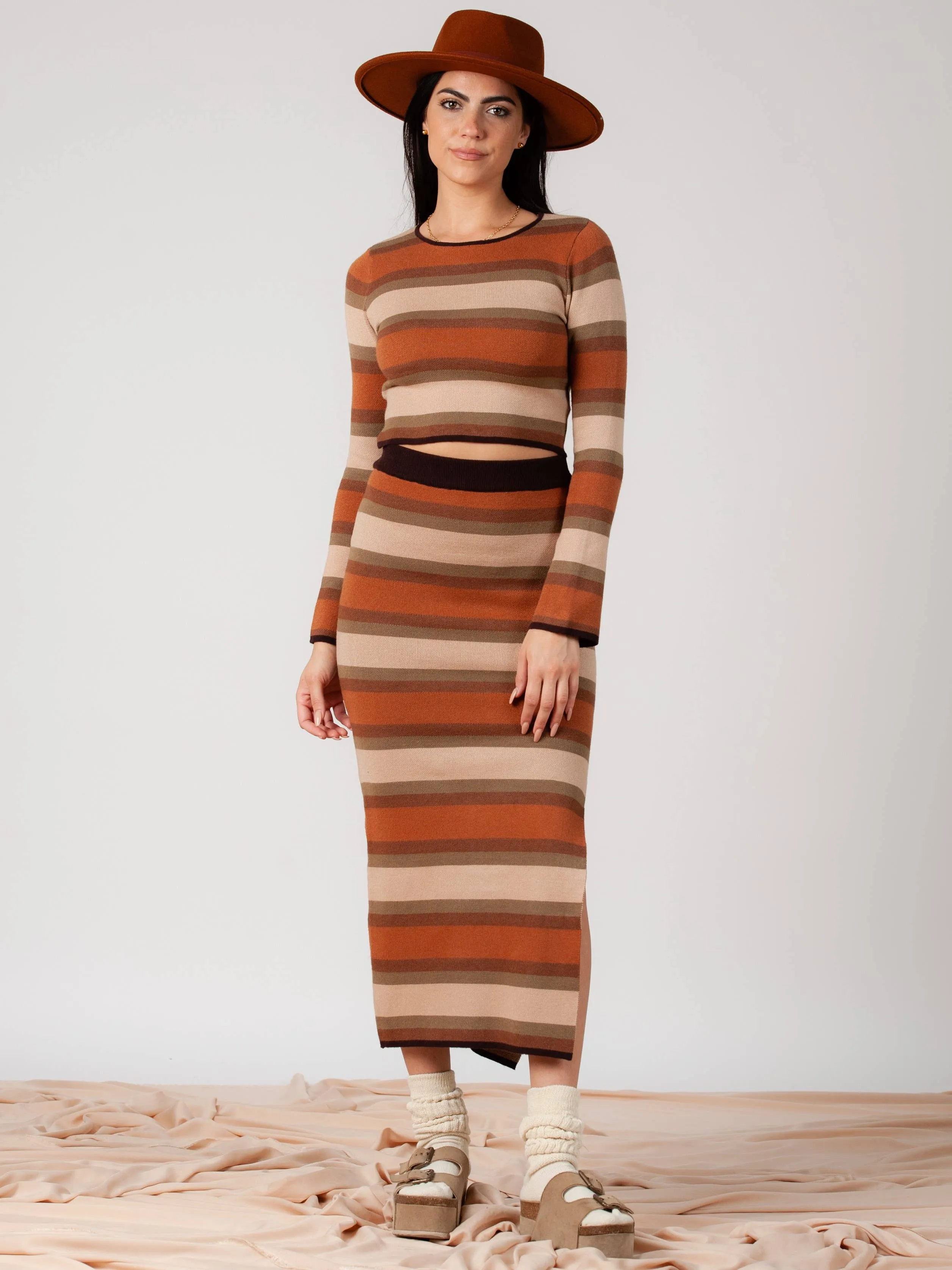 Women’s Knit Striped Top & Midi Skirt Set sold by Lucca Couture