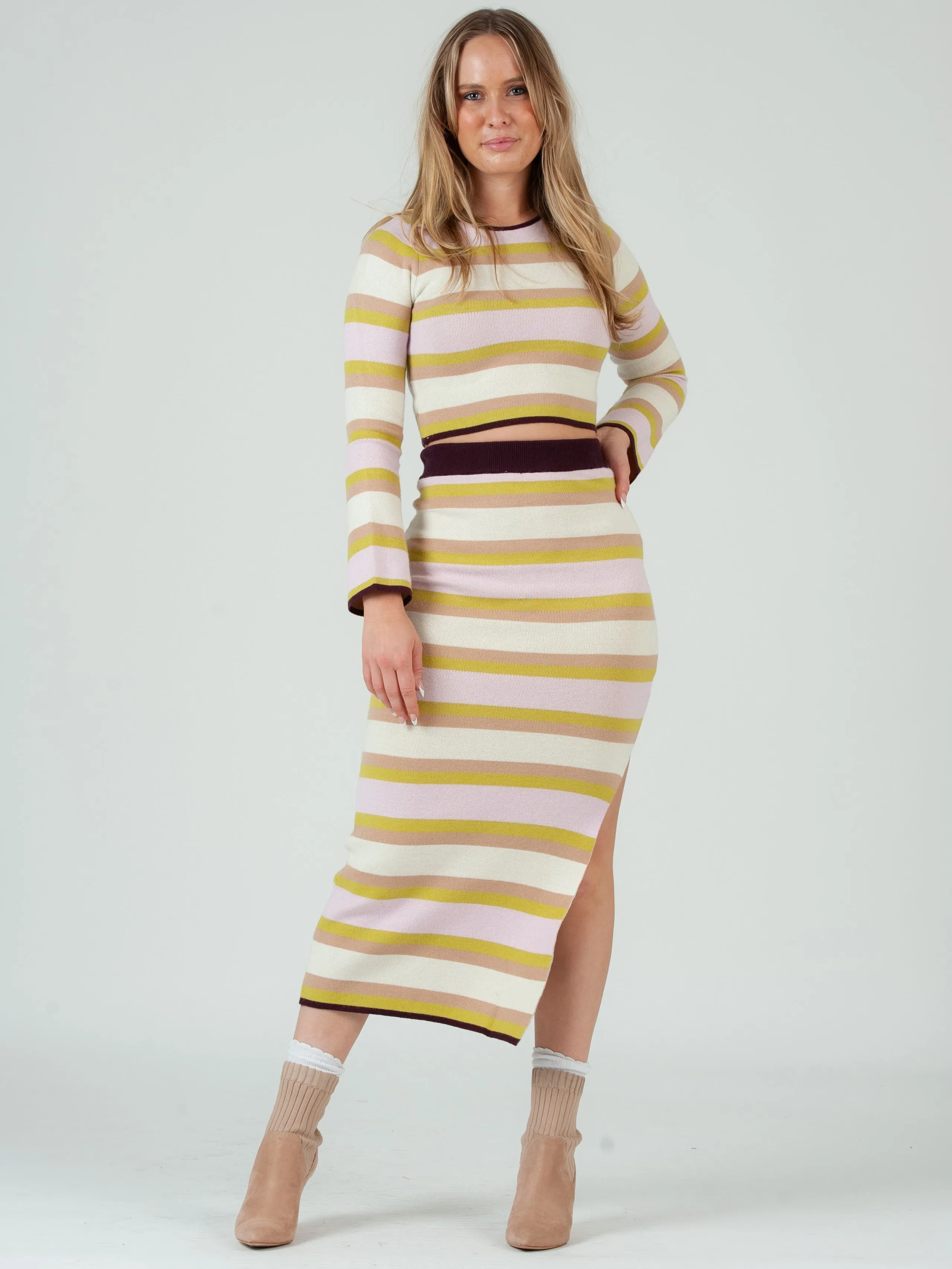 Women’s Knit Striped Top & Midi Skirt Set sold by Lucca Couture product image thumbnail 2