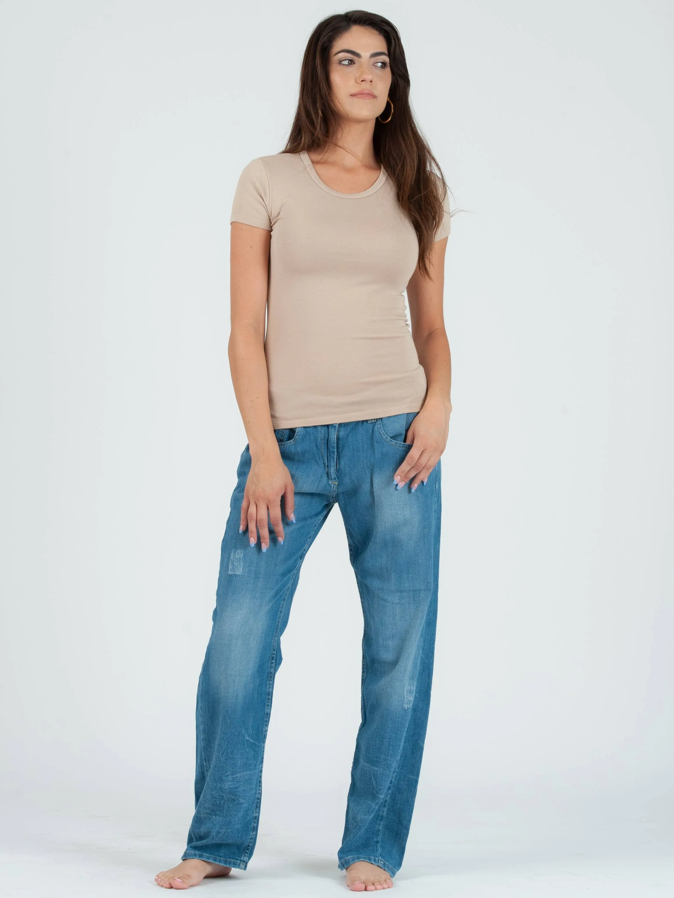 JILL CLASSIC ROUND NECK TEE-SAND sold by Lucca Couture product image thumbnail 4