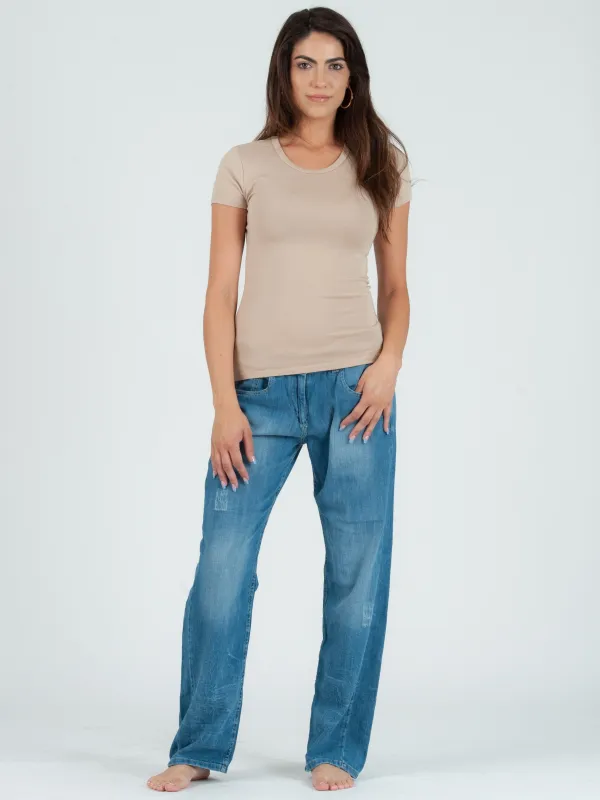 JILL CLASSIC ROUND NECK TEE-SAND sold by Lucca Couture
