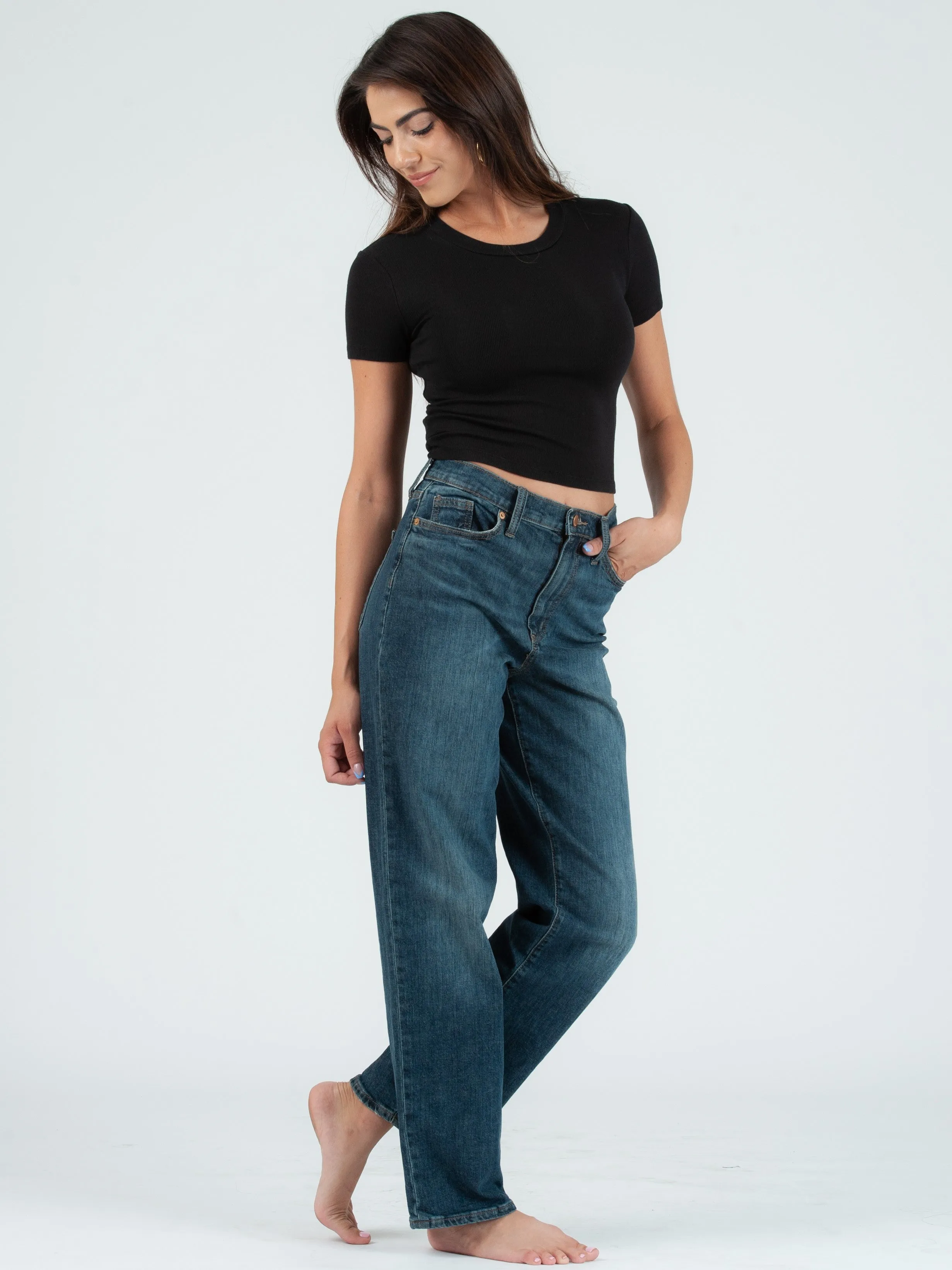 NICOLE ROUND NECK CROPPED TEE-BLACK sold by Lucca Couture product image thumbnail 5