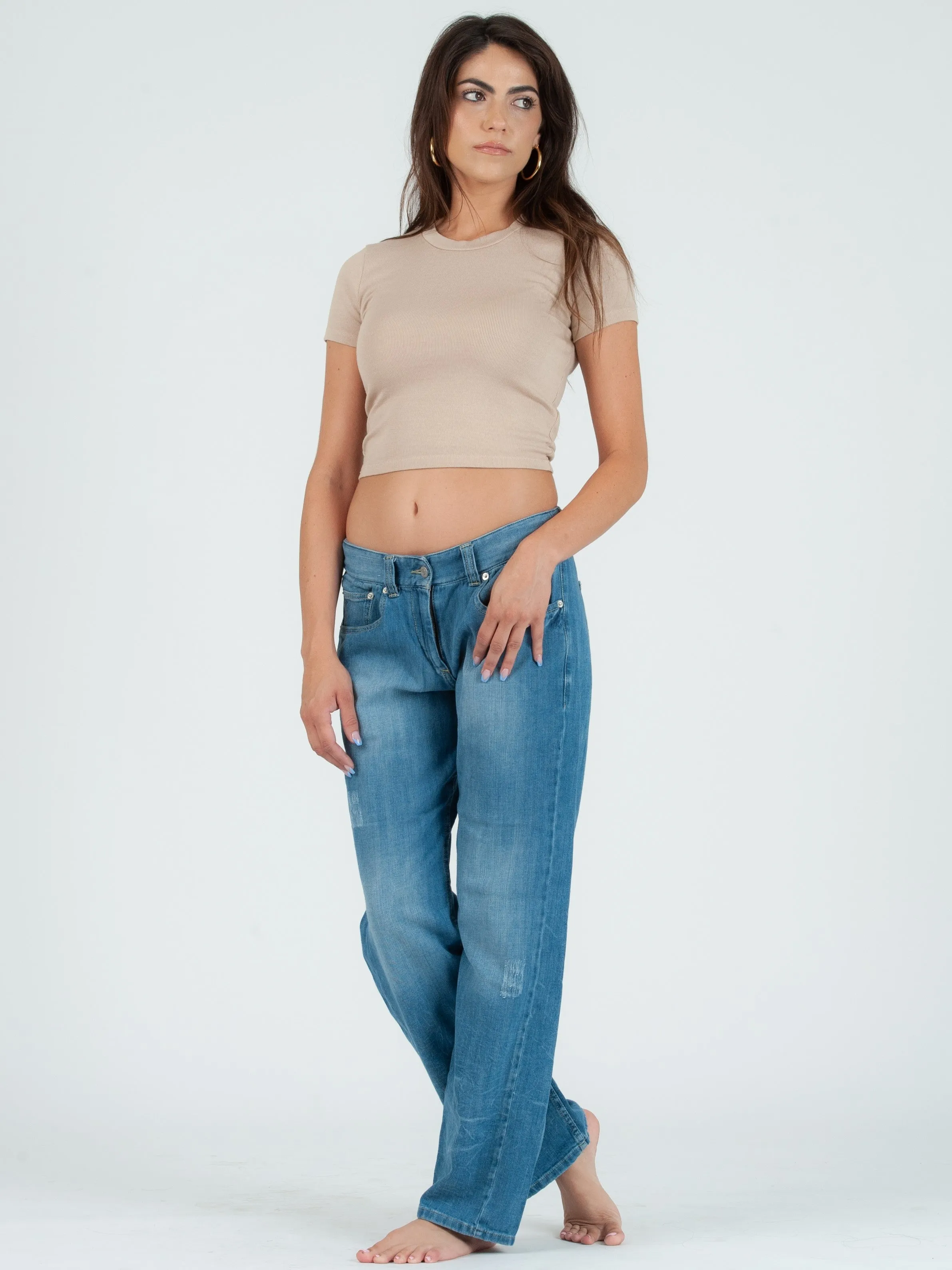 NICOLE ROUND NECK CROPPED TEE-SAND sold by Lucca Couture product image thumbnail 2
